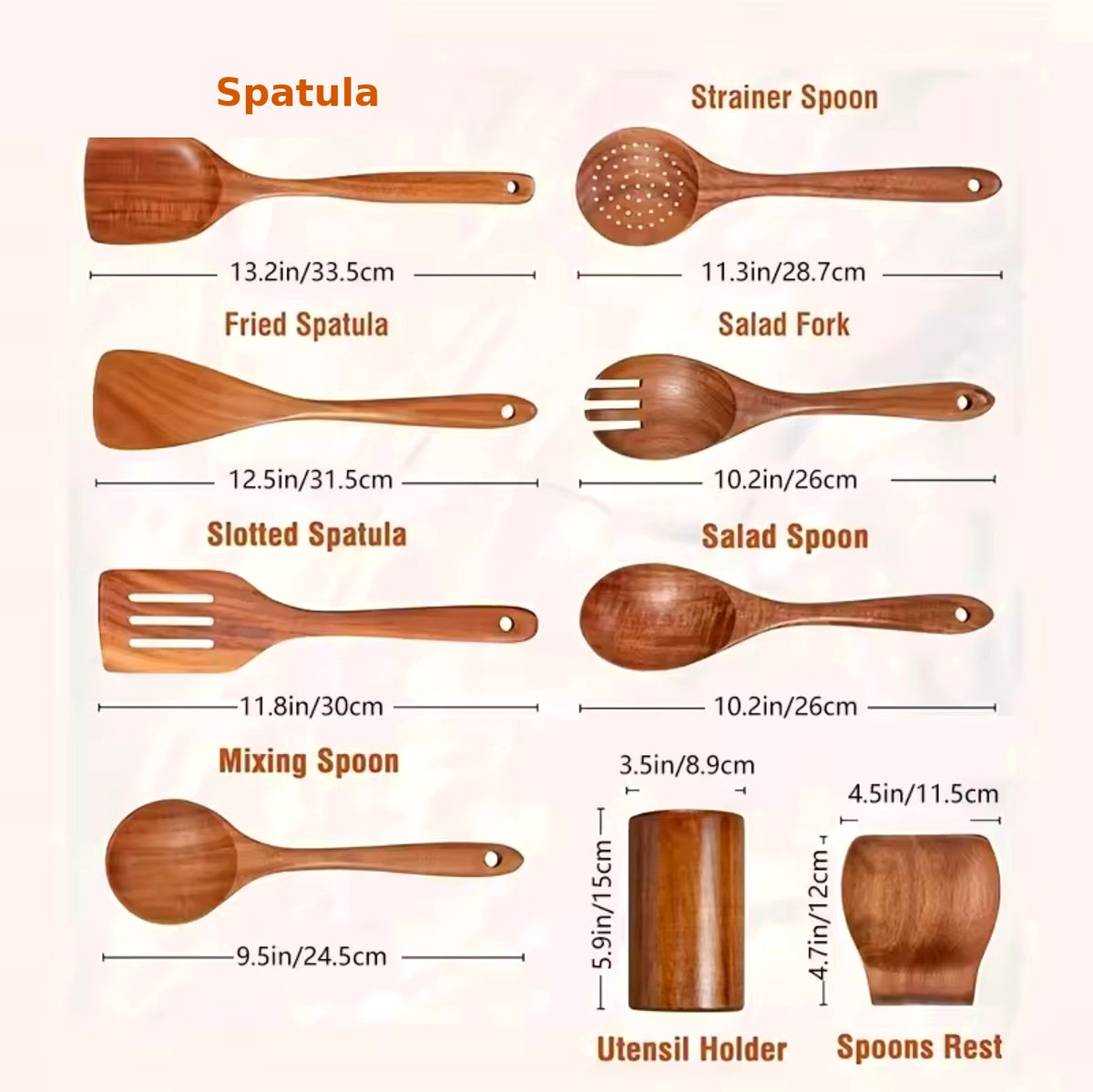 Teak Wooden Kitchen Utensil Set with Holder
