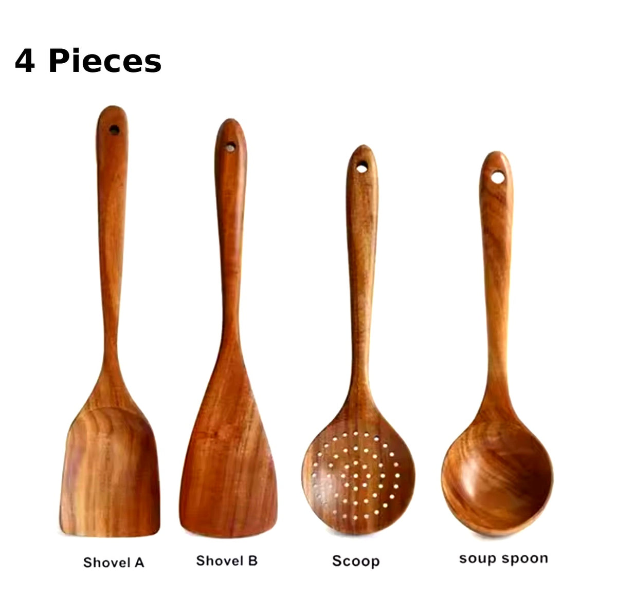 Teak Wooden Kitchen Utensil Set with Holder