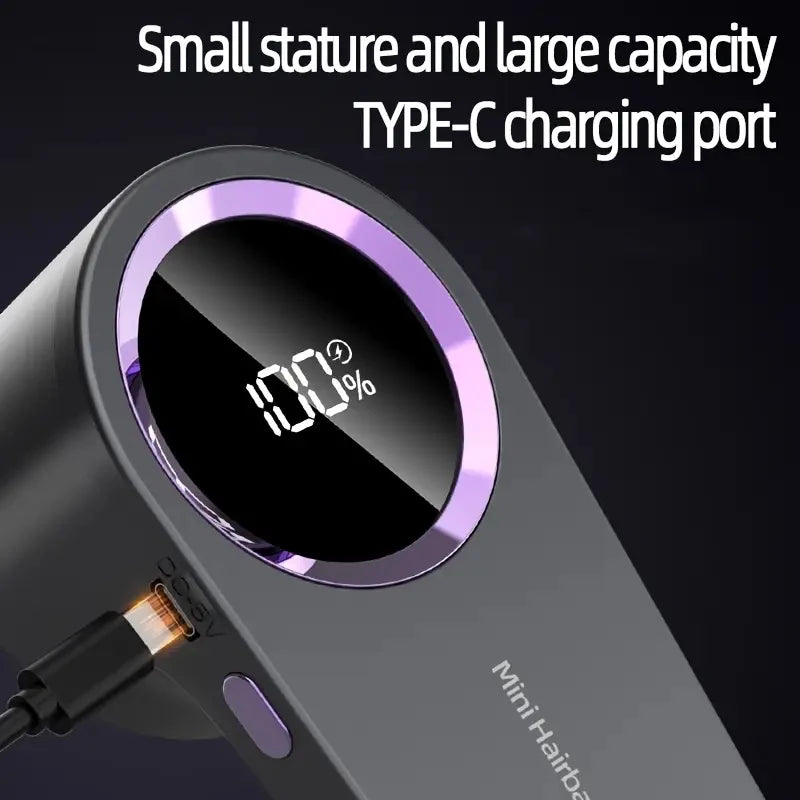 Type-C charging port being connected to digital fabric shaver with LED display