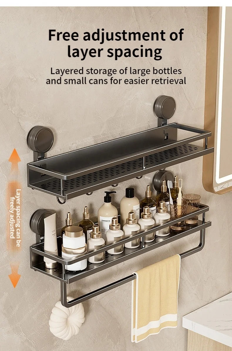 No-Drill Aluminium Bathroom Shower Storage Shelf