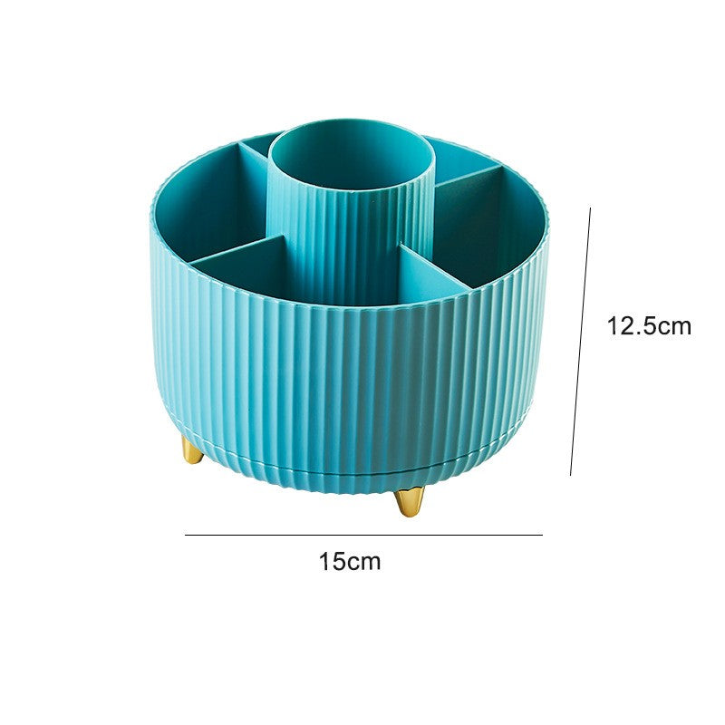Sleek blue rotating organizer with ample compartments for neat, accessible storage on any workspace  