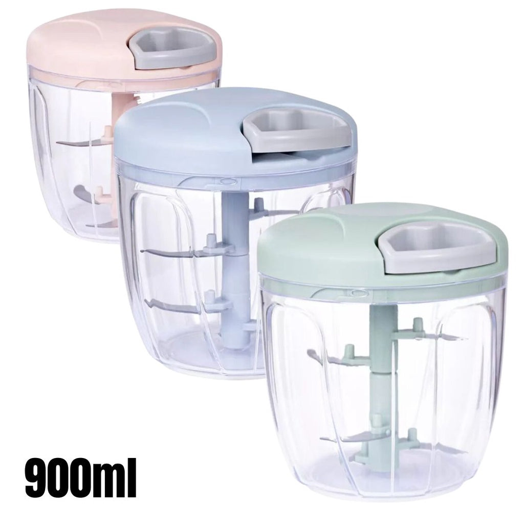 500ml and 900ml manual food chopper in blue, green and pink