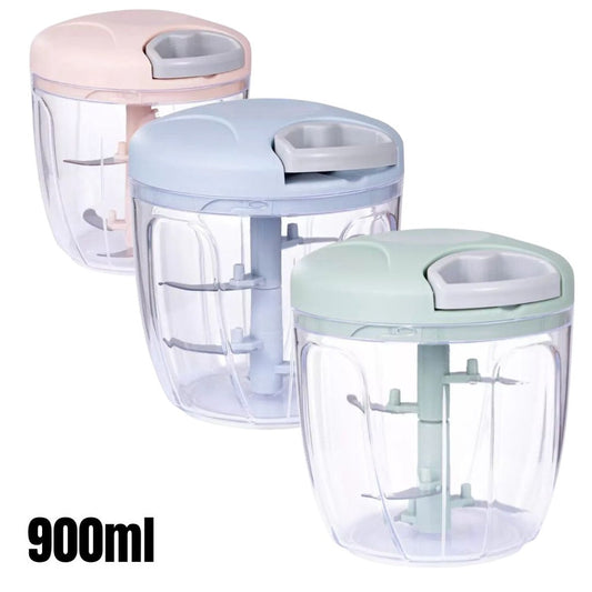 500ml and 900ml manual food chopper in blue, green and pink