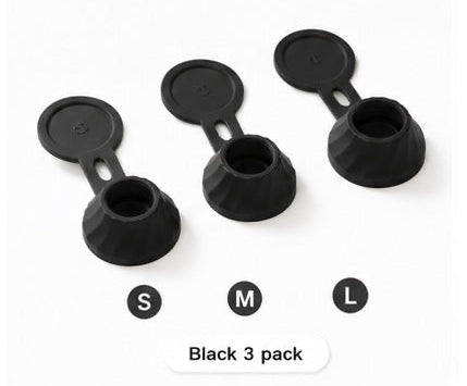 Black inverted bottle caps in small medium and large sizes