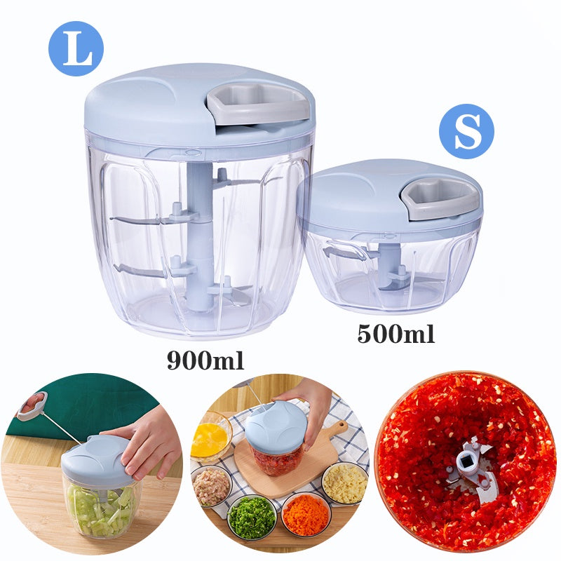 Manual food chopper in use for food preparation